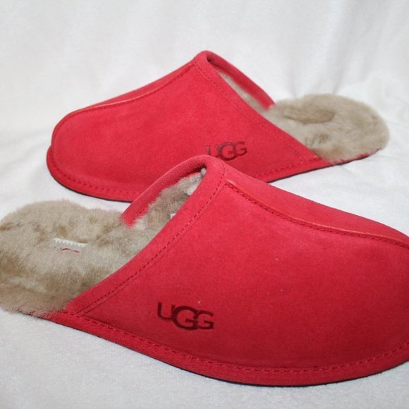 NIB UGG MEN'S SUEDE SHEARLING SCUFF SLIP ON SLIPPERS RED - Picture 2 of 7